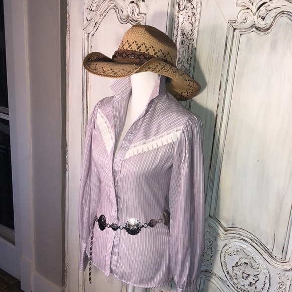 Millie Sweet VINTAGE Lavender Stripe Western Riding Button Down Blouse Size 5/6 - Picture 3 of 13